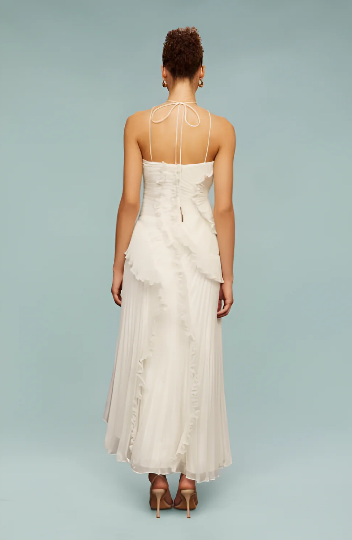 Aveloria | Pleated Frill Halter Neck Maxi Dress