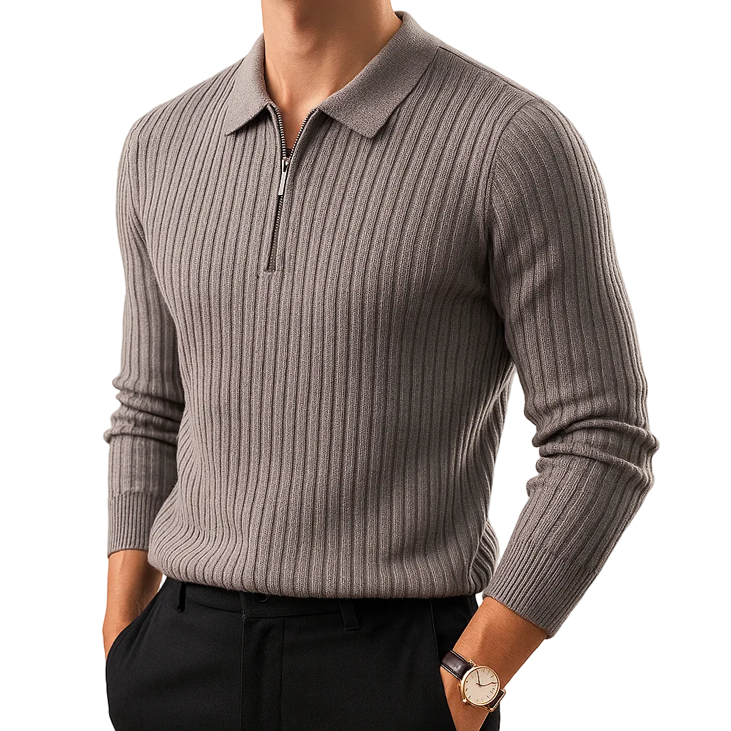Lorenzio | Men’s Zip-Neck Knit Polo Sweater3