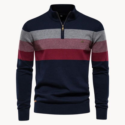 Rivaro | Men’s Striped Zip-Neck Knit Sweater1
