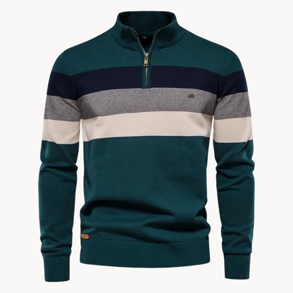 Rivaro | Men’s Striped Zip-Neck Knit Sweater2