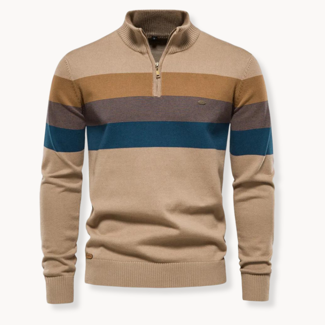 Rivaro | Men’s Striped Zip-Neck Knit Sweater4